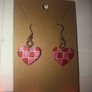 Heart-Shaped Pink and Red Earrings